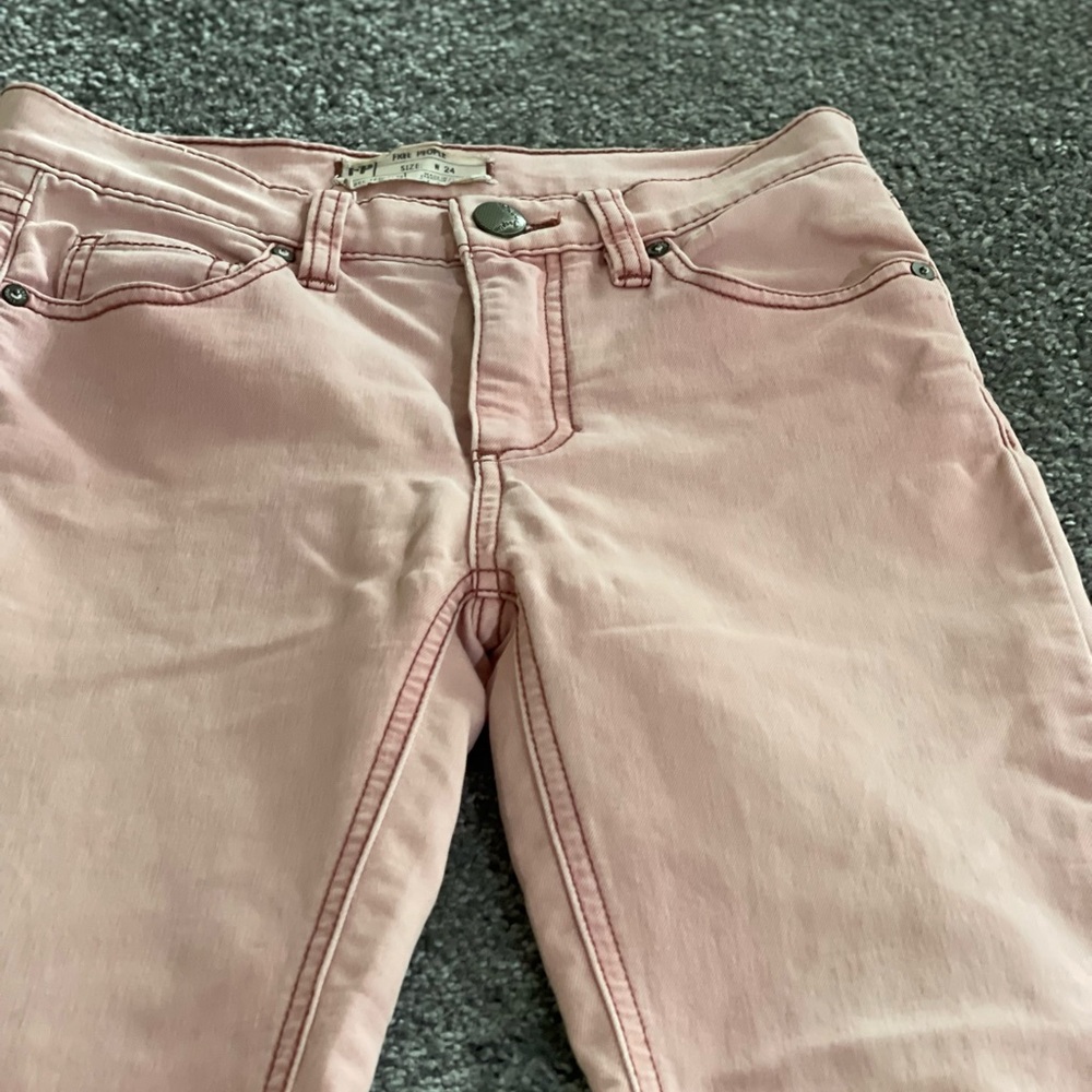 Free People Women Pink Skinny Jeans Mid Rise Stretch Denim Pants Size 24